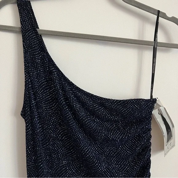 Vintage City Triangles Y2K One Shoulder Glitter Cocktail Dress-Size Large